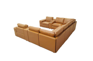English Elm Premium Leather Match L-shaped Sectional with Dual Recliners and Built-in Console Ginger B2748S00156