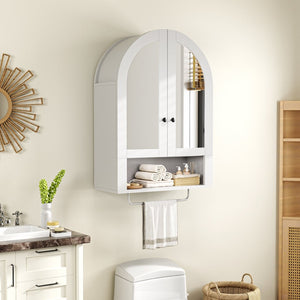 English Elm Wall Mounted Arched Cabinet Tempered Glass Doors Led Lighting Adjustable Shelves Bathroom White T3210P471556