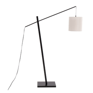 English Elm Arturo Contemporary Floor Lamp: Black Wood & Steel Base With Grey Shade For Stylish Task Lighting B202S01385