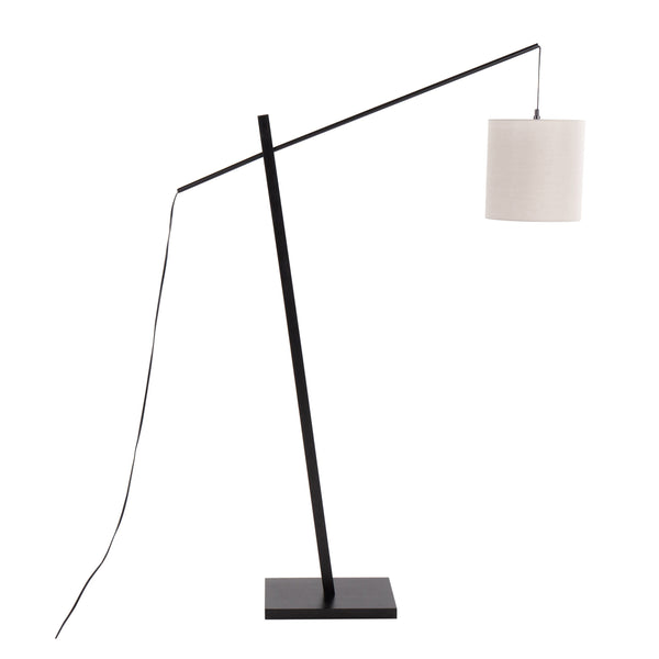 English Elm Arturo Contemporary Floor Lamp: Black Wood & Steel Base With Grey Shade For Stylish Task Lighting B202S01385
