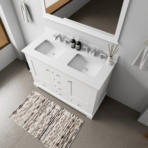 English Elm White Double Bath Vanity 48 in with White Quartz Top, Soft-Close Drawers, Chrome Faucet, Ample Storage B2731P258325