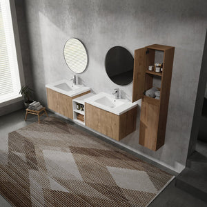 English Elm 72" Modern Wall-Mounted Bathroom Vanity Set With Soft-Close Doors, Resin Sinks & Extra Storage Space W999S00232
