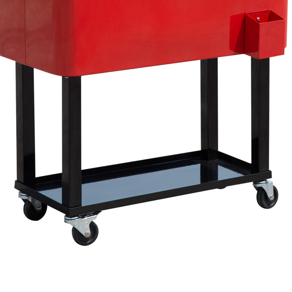 English Elm Outsunny 80 Quart Rolling Ice Chest Cart with Wheels Drain Plug Outdoor Beverage Cooler W2225P217545