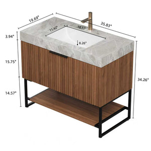 English Elm YOLAN 36" Bathroom Vanity with Integrated Solid Surface Basin, Pre-Assembled Plywood Cabinet, Soft-Close Drawer and Open Towel Shelf Black,Dark Walnut,Light Gray,White W2615S00373