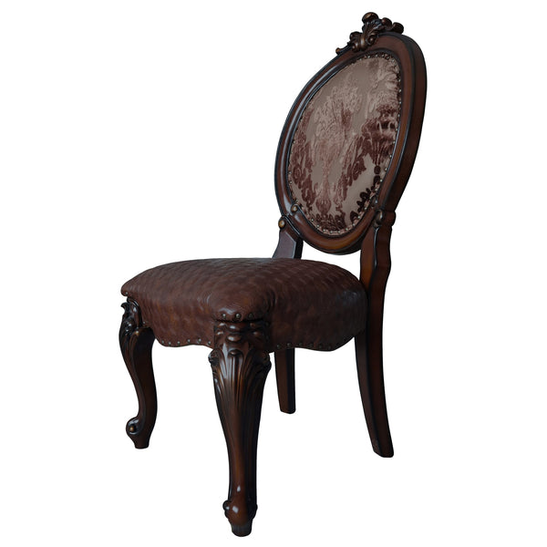 English Elm Brown Oval Back Side Chairs Set of 2 — Brown & Cherry Oval Backrest, Padded Lozenge Cushions, Nailhead Trim B062P185714