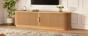 English Elm Vintage Farmhouse Media Console with Slatted Sliding Doors and Brass Hardware for Living Room Natural N721P427206D
