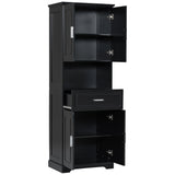 English Elm Tall Bathroom Cabinet With Four Doors, Large Storage Space Open Shelve, Upper Storage Cabinet, Black