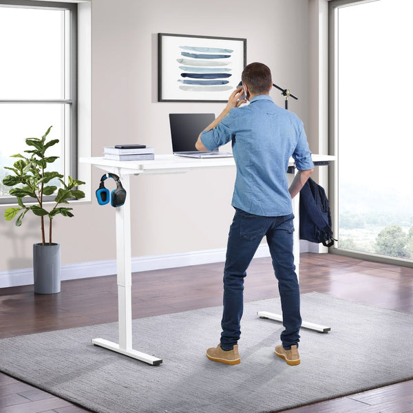 OSP Home Furnishings Primo Electric Sit Stand Desk with Laminate Top and Heavy Duty Steel Frame for Home Office 59"W PMO6024-WH