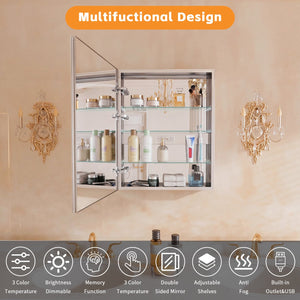 English Elm Bathroom Aluminum Medicine Cabinet with Led Dimmer Anti-fog Clock and Usb Charging Ports W5609P461277