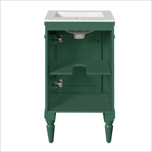 English Elm 18-Inch Modern Bathroom Vanity with Sink Compact Retro Design Durable MDF & Solid Wood Legs Storage-Friendly Green N710P257401F