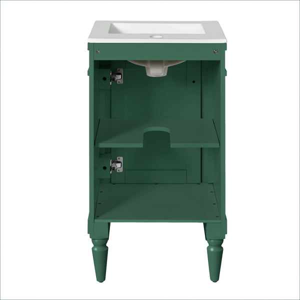 English Elm 18-Inch Modern Bathroom Vanity with Sink Compact Retro Design Durable MDF & Solid Wood Legs Storage-Friendly Green N710P257401F