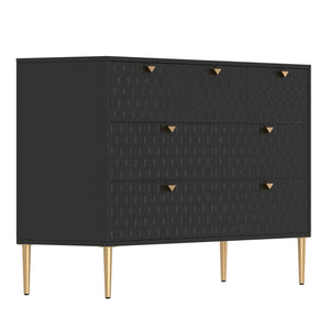 English Elm Modern 7-Drawer Storage Cabinet in Black with Gold Legs & Honeycomb Fronts – Stylish Versatile Organizer for Bedroom, Office, Entryway T3609P347457