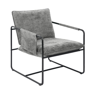 English Elm Accent Chair Mid-Century Rattan Arms Set of 2 with Rubber Wood Legs, Plush Fabric Seat, Cozy Lounge Gray T3950P399126