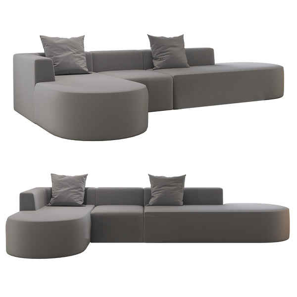 English Elm L Shaped Modular Sectional Sofa - 110" Grey Corduroy Couch With Movable Ottoman For Ultimate Comfort W3670S00003