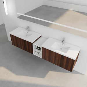 English Elm 84 Inch Wall Mounted Vanity with Dual Resin Sinks, Soft Close Doors, Metal Handles, Ample Storage Space California Walnut W999S00191