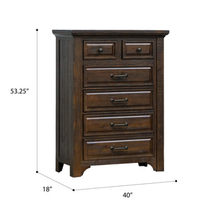 English Elm Wallace & Bay - Brown 6-Drawer Chest in Burnt Umber Wood Finish, Traditional Style, Durable, Easy-Care Storage Unit B361P384431
