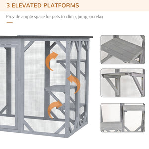 English Elm Large Wooden Catio Outdoor Cat Enclosure with Wire Mesh and Weather Proof Roof T3971P389132