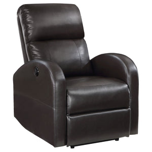 English Elm Meglia Brown Power Recliner Chair with Faux Leather Upholstery, Smooth Button Controls for Comfort B062P299796