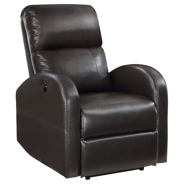 English Elm Meglia Brown Power Recliner Chair with Faux Leather Upholstery, Smooth Button Controls for Comfort B062P299796