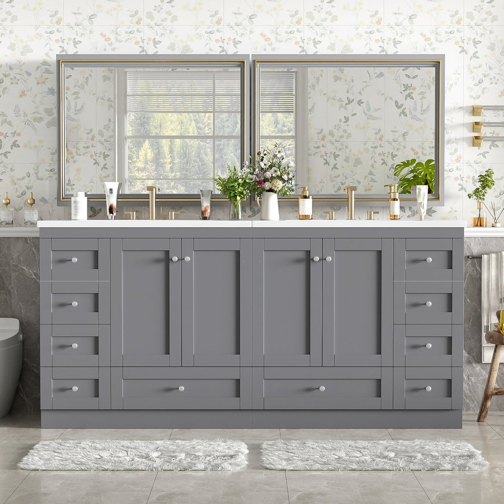 English Elm 72-inch Shaker Double Bathroom Vanity Gray Mdf with Resin Basins and Soft Close Storage N729P000030E