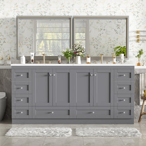 English Elm 72-inch Shaker Double Bathroom Vanity Gray Mdf with Resin Basins and Soft Close Storage N729P000030E