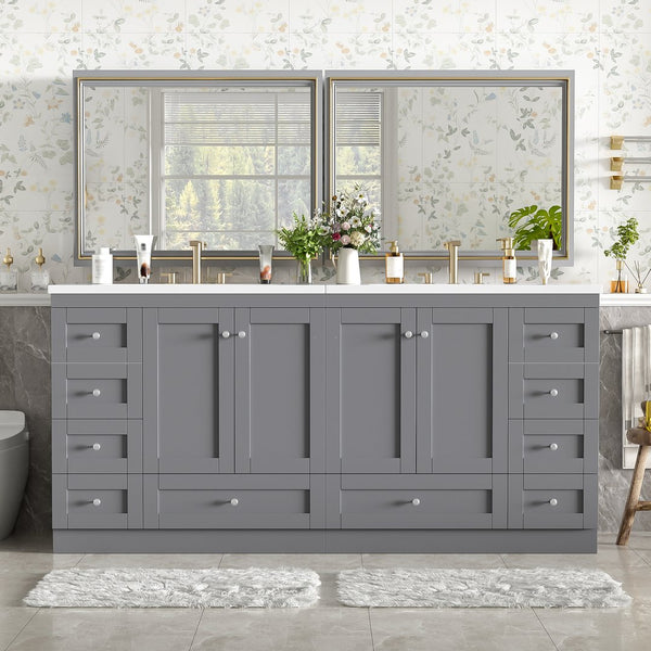 English Elm 72-inch Shaker Double Bathroom Vanity Gray Mdf with Resin Basins and Soft Close Storage N729P000030E