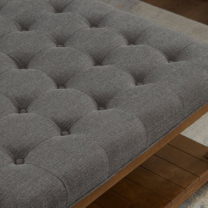 English Elm Large Tufted Linen Square Ottoman with Solid Wood Shelf for Living Room Use Granite W2186P379326