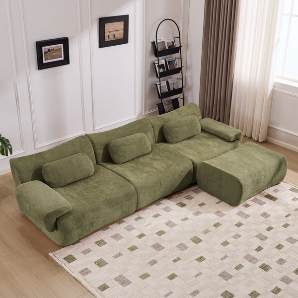 English Elm Modular Chenille Deep Seat Sectional Sofa with Bamboo Frame for Living Room Lounge Green W1829S00069