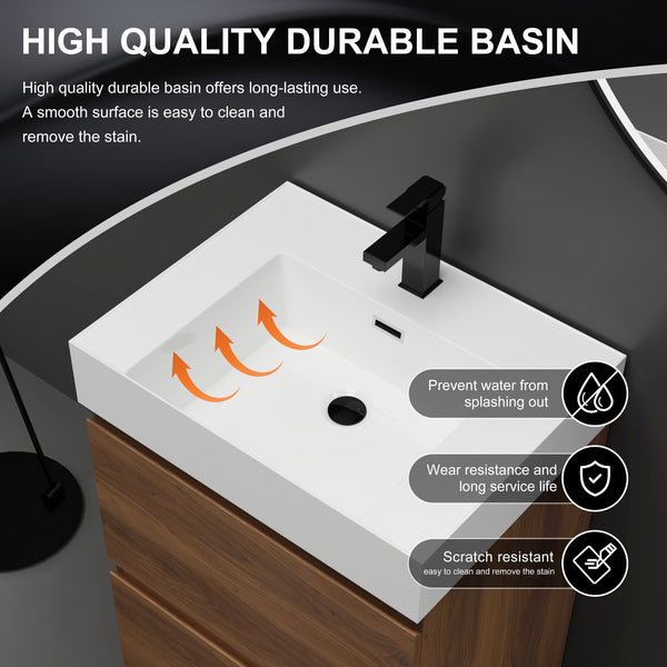 English Elm 24" Modern Bathroom Vanity with Single Undermount Sink, Engineered Wood, Waterproof Finish, 2 Drawers and Pre-Drilled Faucet Hole Brown W1972S00006