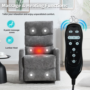 English Elm Heat Massage Rocker Swivel Recliner with 8 Vibrating Nodes Plush Fabric Lounge Chair W3224P322251