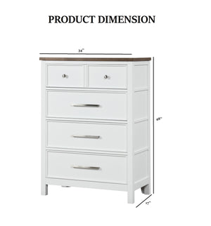 English Elm Modern Farmhouse Two-Tone 8-Drawer Chest 34"W x17"D x48"H White & Dark Brown, Dovetail Drawers, Nickel Hardware B2741P370381