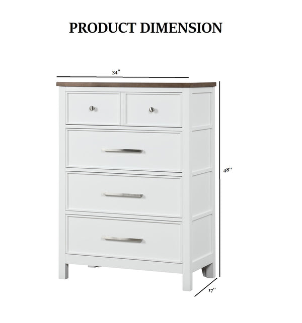 English Elm Modern Farmhouse Two-Tone 8-Drawer Chest 34"W x17"D x48"H White & Dark Brown, Dovetail Drawers, Nickel Hardware B2741P370381