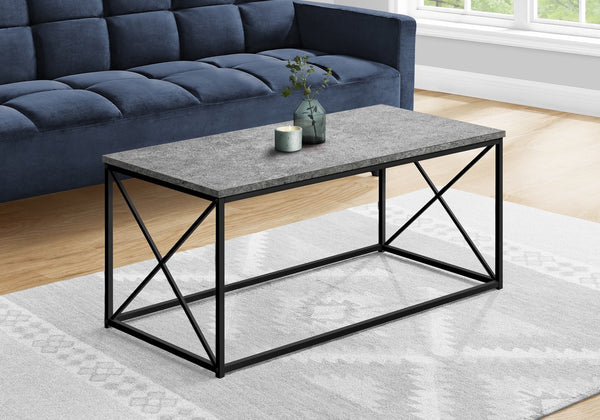 English Elm Coffee Table textured stone-look top with black X-frame 40.5" rectangular modern accent centerpiece Grey 43 L x 22 W x 3 H B2710P219429