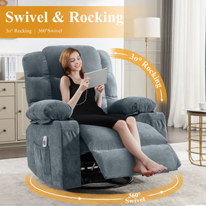English Elm Oversized Swivel Recliner with Massage Heating Linen Upholstery and Usb Port W1521P411667