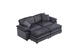 English Elm Corduroy Plush 2-Seat Sofa with 2 Back Cushions, Toss Pillows & Ottomans — Deep Seat Comfort Grey W2363S00064