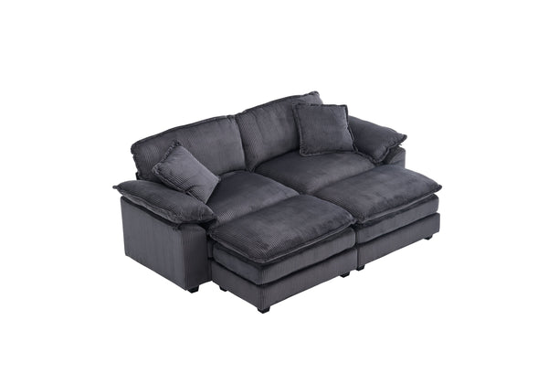 English Elm Corduroy Plush 2-Seat Sofa with 2 Back Cushions, Toss Pillows & Ottomans — Deep Seat Comfort Grey W2363S00064