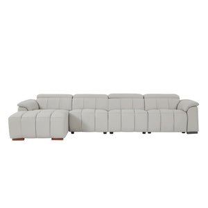 English Elm 4 Seat Genuine Leather Power Reclining Sofa Wall Hugger L Shaped Living Room Couch W2582S00177