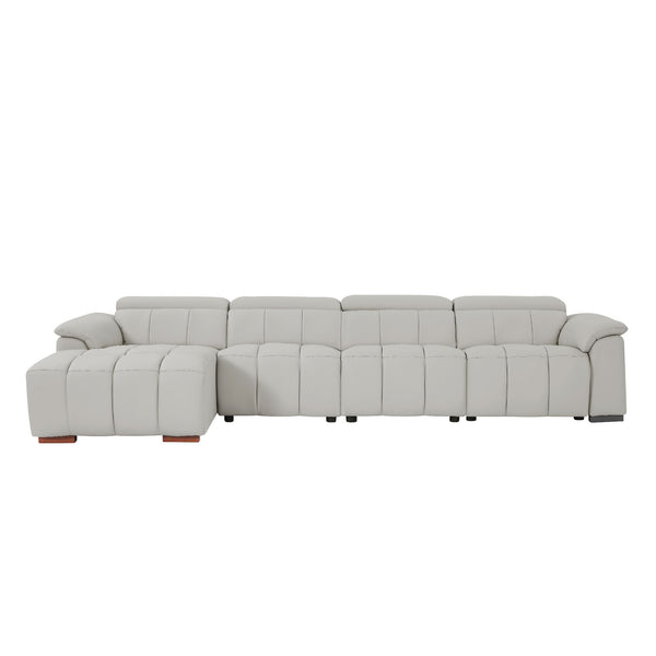 English Elm 4 Seat Genuine Leather Power Reclining Sofa Wall Hugger L Shaped Living Room Couch W2582S00177