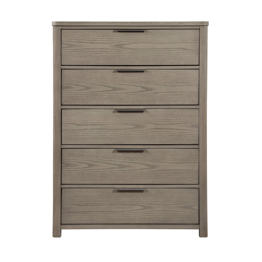 English Elm Contemporary Five Drawer Chest with Dovetail Joinery Oak Veneer Light Gray Bedroom Storage B011P435304