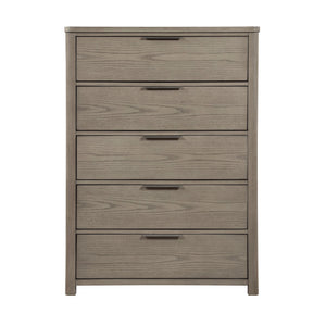English Elm Contemporary Five Drawer Chest with Dovetail Joinery Oak Veneer Light Gray Bedroom Storage B011P435304