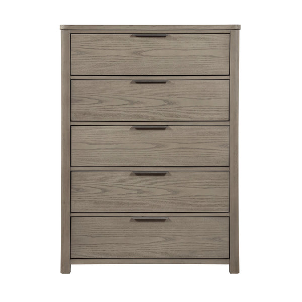 English Elm Contemporary Five Drawer Chest with Dovetail Joinery Oak Veneer Light Gray Bedroom Storage B011P435304