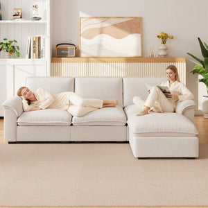 English Elm Cloud Sectional Sofa with Movable Chaise Soft Chenille Upholstery for Modern Living Rooms Beige W1359S00062