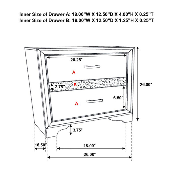 English Elm 2 Drawer MDF Nightstand with Felt-Lined Interiors, Silver Bar Pulls, Rich Wood Finish for Bedrooms White B016P254598