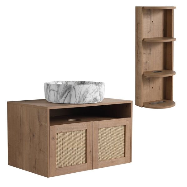 English Elm 30" Floating Bathroom Vanity Oak Finish Ceramic Vessel Sink Soft Close Plywood Cabinet W999S00503