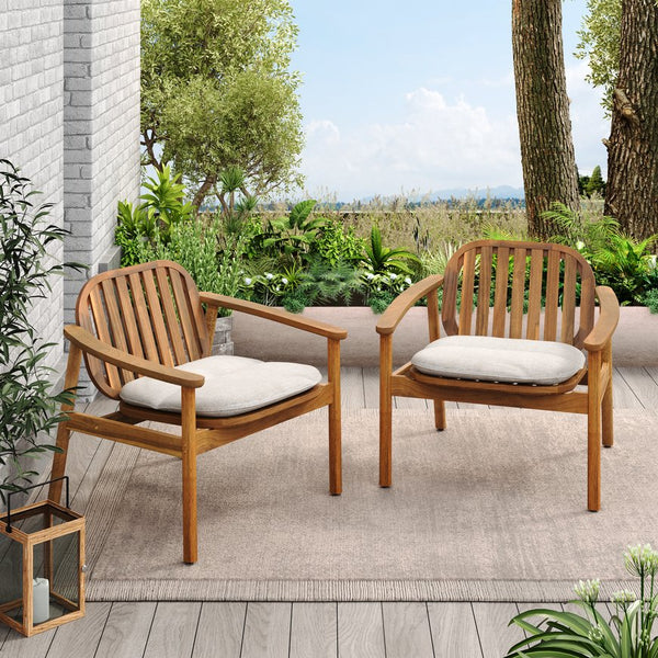 English Elm Christopher Knight Home® - Meja Teak Club Chair Set of 2 with Beige Cushions — Acacia & Eucalyptus Wood, Sleek Outdoor Design N775P282498T