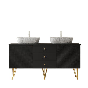 English Elm Gema 60" Freestanding Bathroom Vanity With Gold Legs, Dual Vessel Sinks & Stylish Storage Design W2615S00289