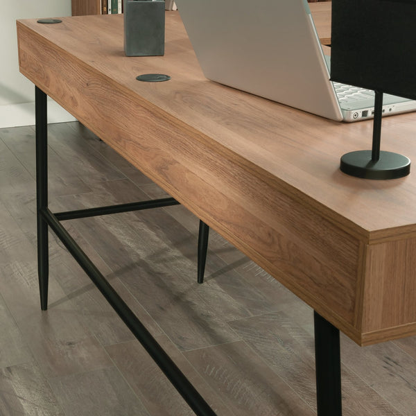 English Elm L-Shaped Desk In Warm Brown Finish - Spacious Workspace With Storage, Cable Management & Style B356P367775