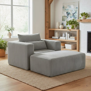 English Elm Oversized Corduroy Floor Lounge Chair with Modular Ottoman All Foam Deep Seat W3326S00027