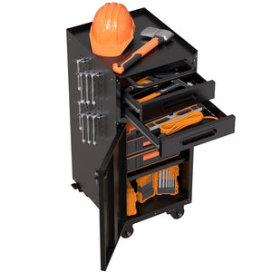English Elm 34.3" Slim Steel Rolling Tool Cabinet with Locking Door Two Drawers for Garage W2735P428818