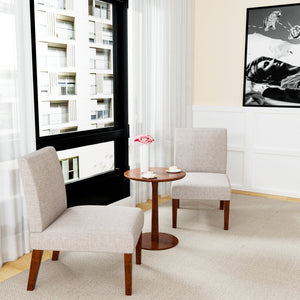 English Elm Fabric Accent Chair Set of 2 with Round Wood Table, Contemporary Armless Slipper Chairs for Small Spaces W1420P175368